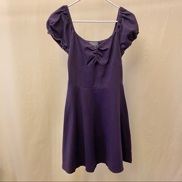 Modcloth Skater Dress Empire Waist Puff Sleeves Swing Skirt Stretch Purple Small - Picture 6 of 7
